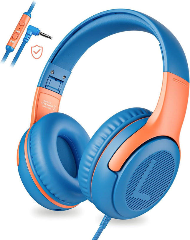 Kids Wired Headphones – Volume-Limiting 85/94dB, Foldable, Mic, 3.5mm Jack
