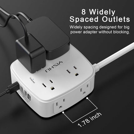 6 Ft Surge Protector Power Strip with 8 Outlets & 4 USB Ports, Flat Plug