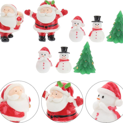 8PCS Mini Christmas Ornaments – Santa, Snowman & Reindeer Resin Figurines