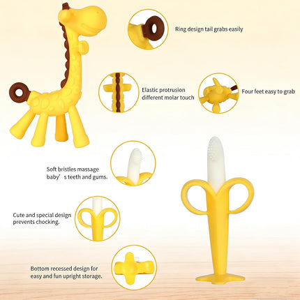 Baby Teething Toys 3-6 Months – BPA-Free Chew Teether, Giraffe & Banana Toothbrush
