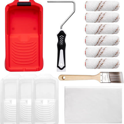 13 Piece Paint Roller Kit – 4-Inch Microfiber Rollers, Handle, Tray & Liners