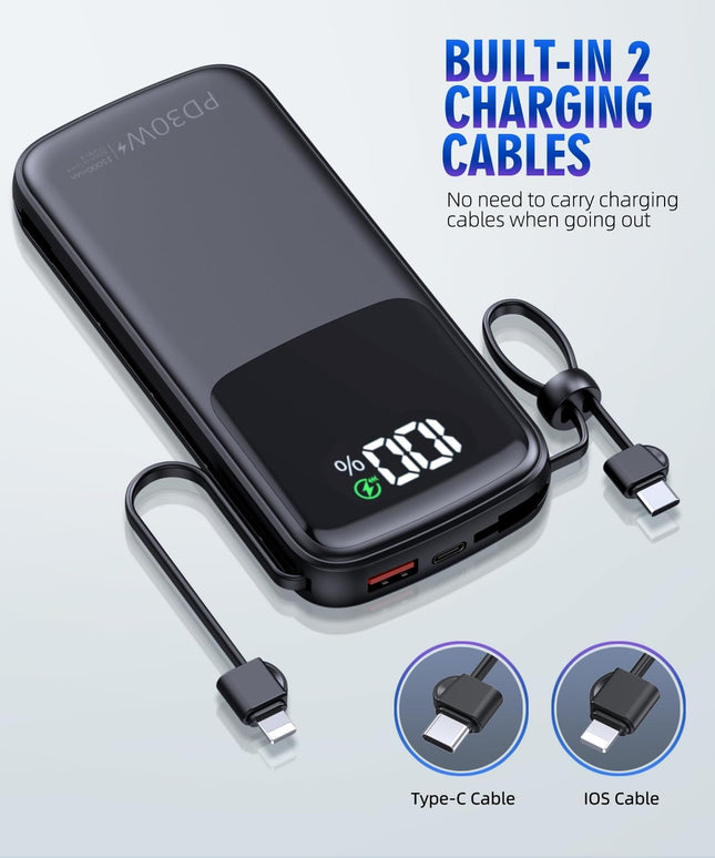 Fast Charging Power Bank 15000mAh – AC Plug, PD 30W, LED Display