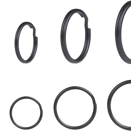 40 Pack Black Split Key Rings Assorted 4 Sizes Metal Keychain Rings Bulk