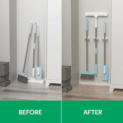 3-Pack Broom Holder – Wall Mount Mop & Dustpan Organizer, White, No Drilling