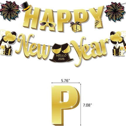New Year 2026 Party Supplies – Gold 2026 Balloons, Photo Props & Glasses