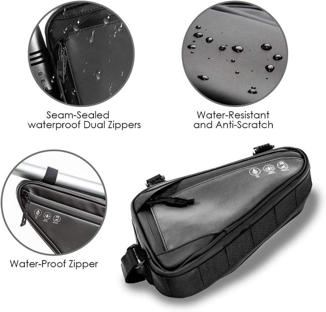 Bike Frame Storage Bag, Water-Resistant Triangle Bag with Side Pockets 2L