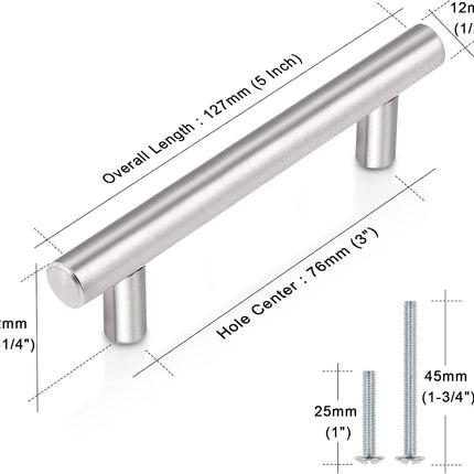30 Pack Cabinet Handles Brushed Nickel T Bar Drawer Pulls 3 Inch Centers