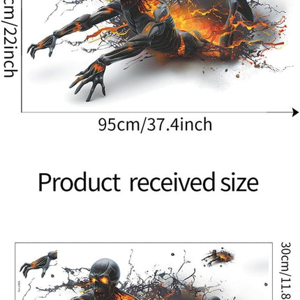 3D Halloween Zombie Flame Wall Stickers, PVC Horror Decals for Indoor Outdoor Decor