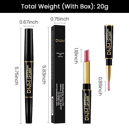 2-in-1 Pink Metallic Lipstick & Lip Liner Set Hydrating Full Coverage 20