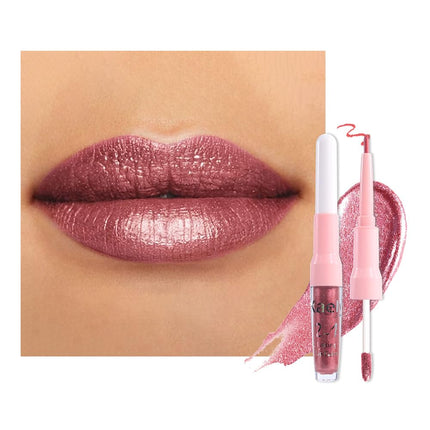Shimmer Liquid Metallic Lipstick & Liner – Glitter, Smudge-Proof, 24H Wear