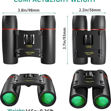 12x25 Compact Pocket Binoculars for Adults Kids Bird Watching & Travel
