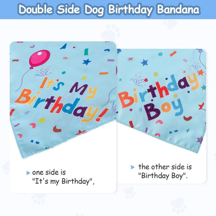 Dog Birthday Party Set: Bandana & Hat for Small, Medium, Large Dogs (Blue)