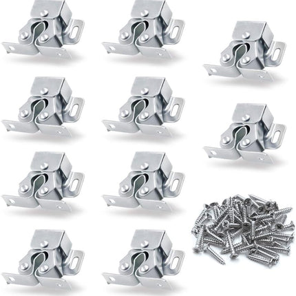 10 Pack Double Roller Catch Cabinet Latches Silver Cupboard Door Hardware