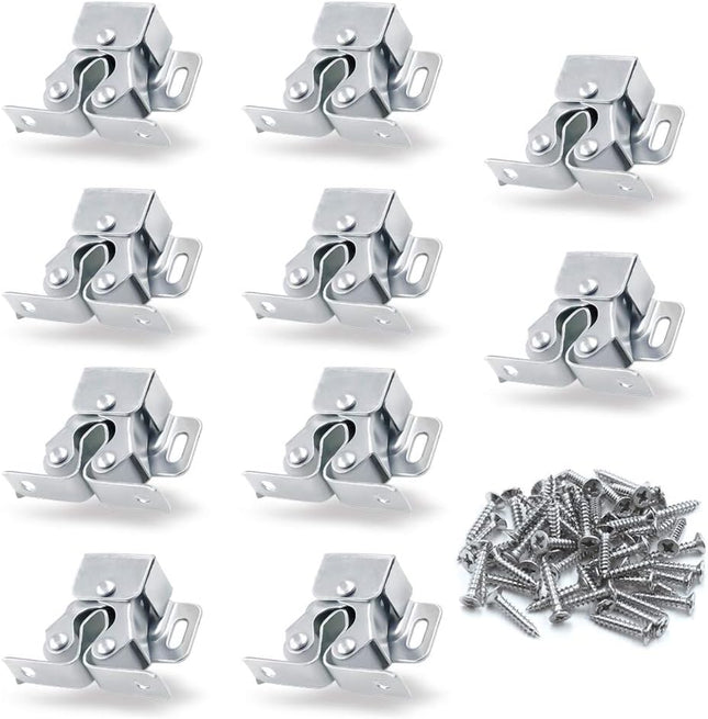 10 Pack Double Roller Catch Cabinet Latches Silver Cupboard Door Hardware