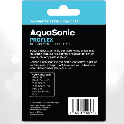 Genuine Proflex Replacement Brush Heads 3 Pack Black Compatible AquaSonic Toothbrush