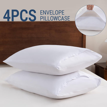 4-Pack Queen Pillowcases 20x30, Soft Brushed Microfiber, Envelope Closure, White