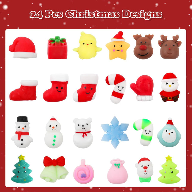 24 PCS Holiday Mochi Squishy Fidget Toys for Kids Boys Girls Stocking Stuffers