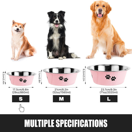 3.6 Cup Stainless Steel Dog Bowl – Skid-Proof, Spill-Resistant, Insulated for All Breeds (Pink)