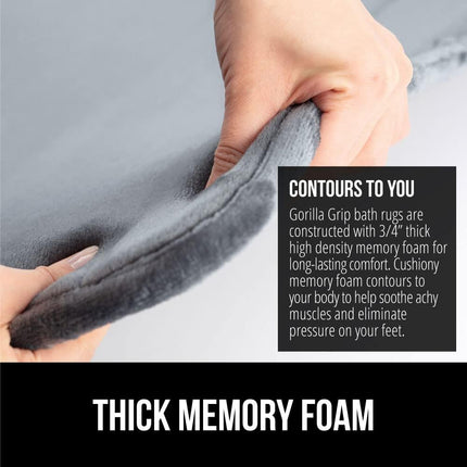 GRIP Memory Foam Bath Rug 24x17 – Soft, Absorbent, Machine Washable, Gray