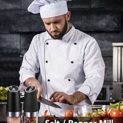 Gravity Electric Salt & Pepper Grinder Set – LED, Adjustable Coarseness, Black