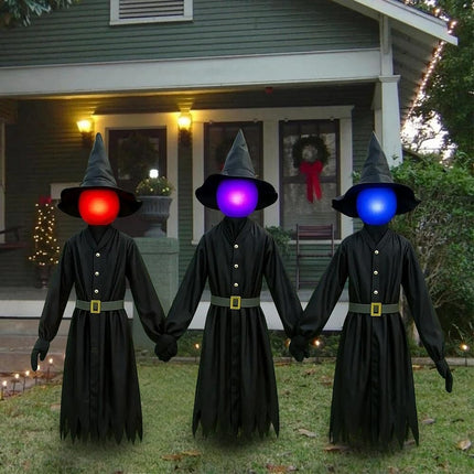 3-Piece 5FT Light-Up Halloween Witches with Stakes, Glowing Yard & Garden Decor