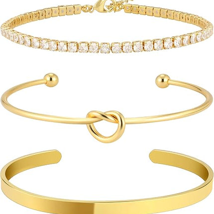 Gold Bangle Cuff Bracelet for Women CZ Tennis Jewelry Set Trendy