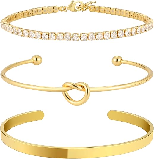Gold Bangle Cuff Bracelet for Women CZ Tennis Jewelry Set Trendy