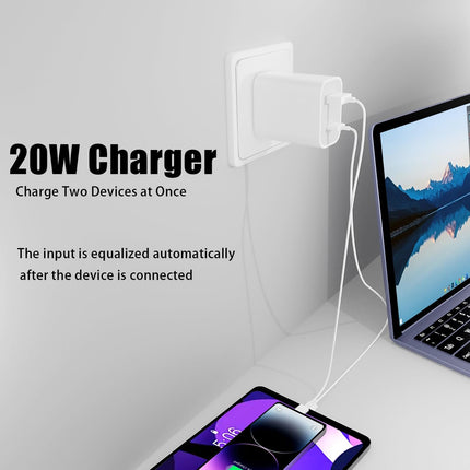 2-Pack 20W USB-C Dual-Port Fast Charger – QC & PD 3.0 Power Adapter for iPhone & Apple Watch, White