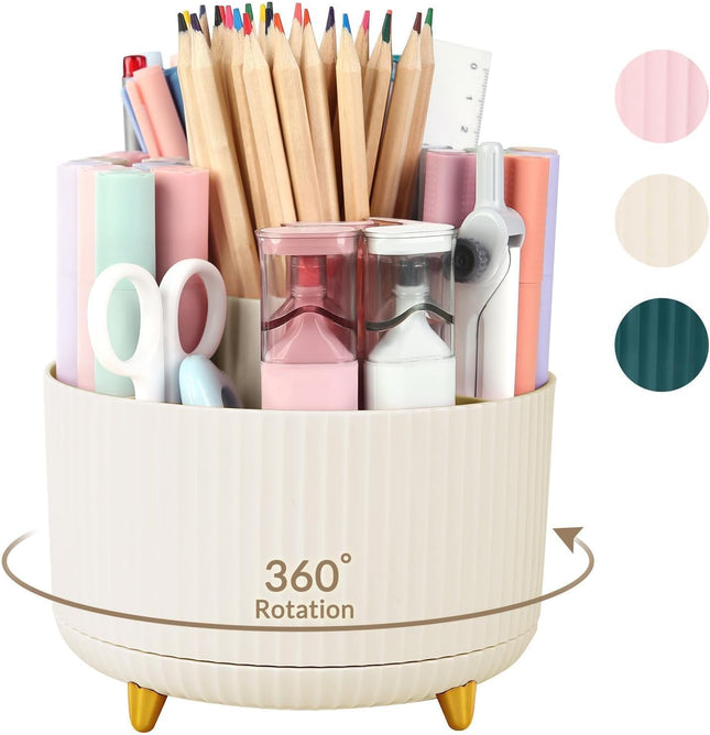 360° Rotating Pen Organizer Cup, 5 Slots Desk Storage for Office & School