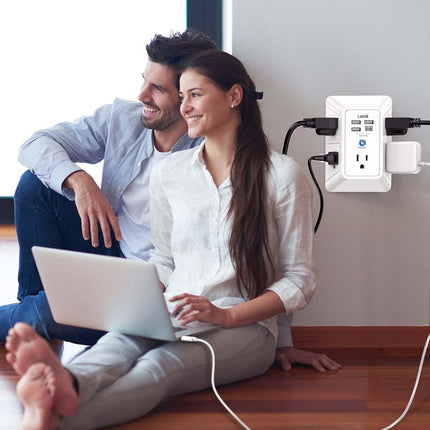 5-Outlet Wall Extender with 4 USB (1 USB-C), 1680J Surge Protector, White