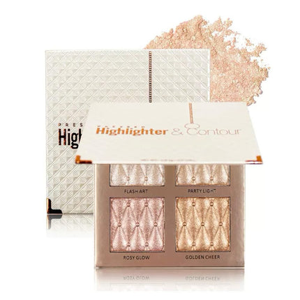 4-Color Highlighter Makeup Palette, Shimmer Bronze Contour, Illuminating Eyeshadow Set