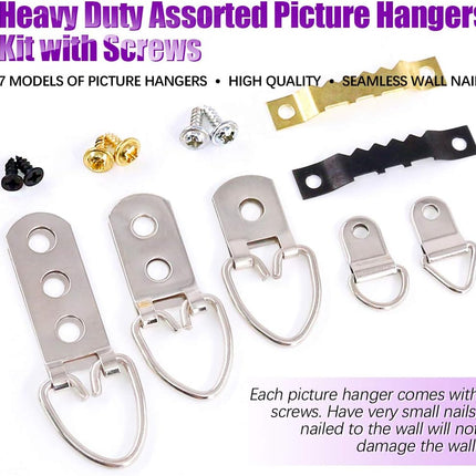 415PCS Picture Hangers Kit – Heavy Duty, Assorted Hooks & Screws, 7 Models
