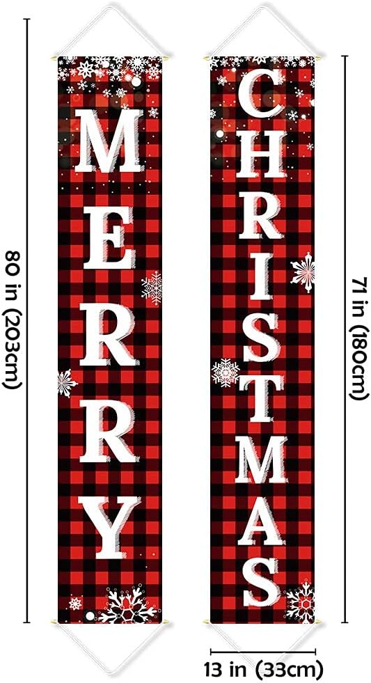 Christmas Outdoor Yard Sign Set – Buffalo Plaid Merry Christmas Door Banner