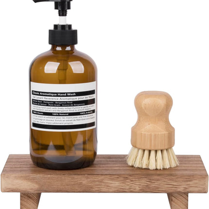 Small Wooden Tray Pedestal Stand – Farmhouse Decor for Bathroom & Kitchen