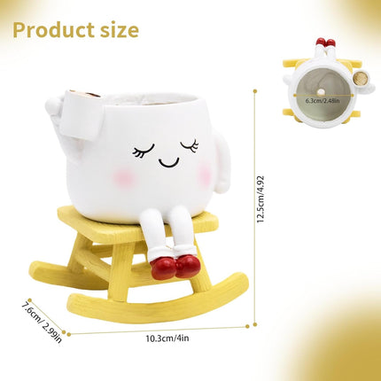 Smiley Face Rocking Chair Planter – Cute Resin Pot with Drainage for Succulents