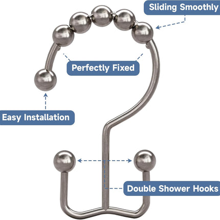 12 Pack Nickel Shower Curtain Hooks Double Glide Rust Resistant Metal Rings
