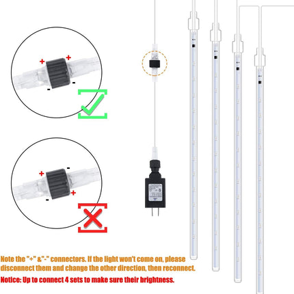 Waterproof 16” Meteor Shower Christmas Lights, Falling Rain LED Snowfall Display