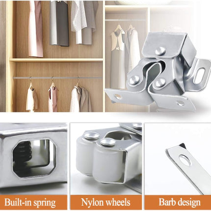 10 Pack Double Roller Catch Cabinet Latches Silver Cupboard Door Hardware