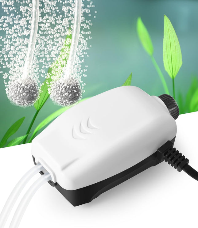 2W Nano Aquarium Air Pump, 57GPH Adjustable Dual Outlet Aerator for 1-50 Gallon Tanks