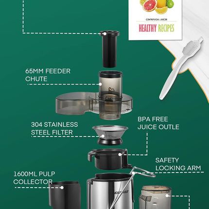 400W Juicer Machine 800W Max Power 3-Speed Centrifugal Fruit Vegetable Extractor