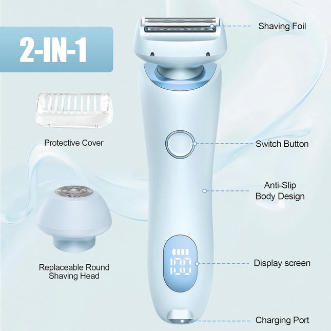 Women Electric Bikini Trimmer 2-in-1 Wet Dry Waterproof Hair Remover Blue