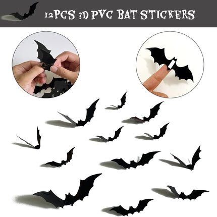 Halloween Birthday Banner Set, Red Glitter Banner, Black Foil Curtains, 3D Bat Decor