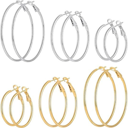 Gold Silver Plated Hoop Earrings Set for Women 12 Pairs Lightweight Stainless Steel
