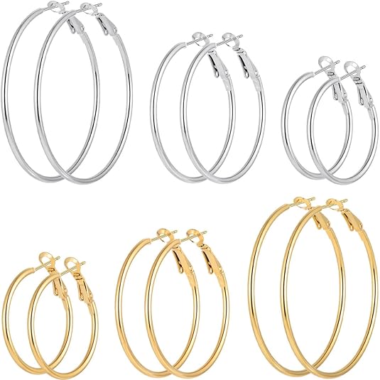 Gold Silver Plated Hoop Earrings Set for Women 12 Pairs Lightweight Stainless Steel