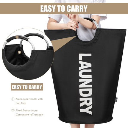 90L Large Laundry Basket – Collapsible, Freestanding, Foldable Black Hamper