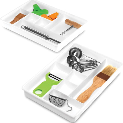 2-Pack 6-Compartment Drawer Organizers – Plastic Storage Trays for Gadgets