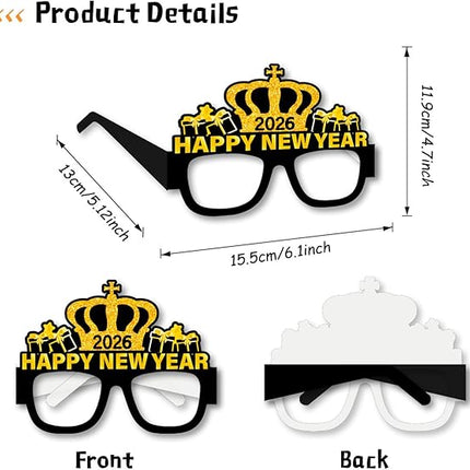 16-Piece NYE Glasses 2026 – Black & Gold Party Eyewear for Celebration