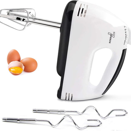 180W Electric Hand Mixer 7-Speed with Turbo Boost, 5 Stainless Steel Attachments Off-White