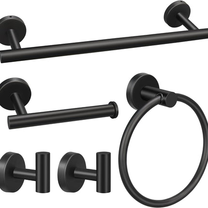 5-Piece Matte Black Bathroom Hardware Set with Towel Bars & Hooks
