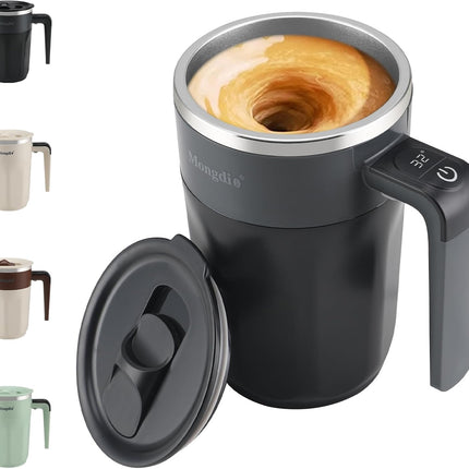 Rechargeable Self Stirring Coffee Mug with LCD Temperature Display, Black